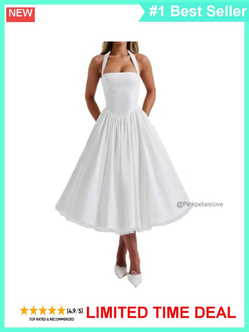 Halter Midi Dress Corset Back Layered Tulle Skirt A Line Formal